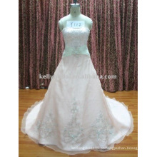 Nobre bordado em cetim Organza Top com vestido de casamento de cetim de trem lindo Y112